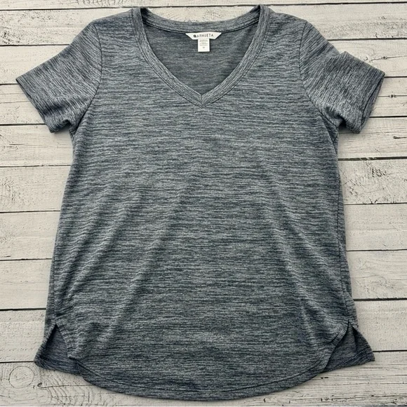 Athleta Top Women M Gray Space Dye Breezy Scoop V Neck Cap Sleeve Gym Shirt - Picture 3 of 8
